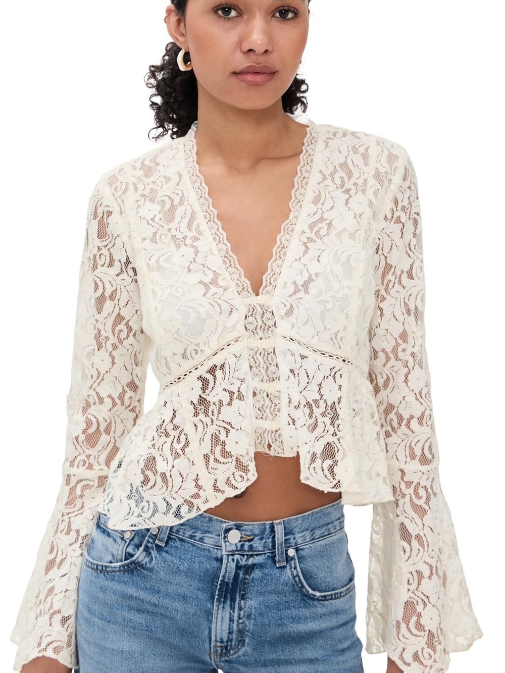 Free People Women's Whispering Love Lace Top, Tofu, M